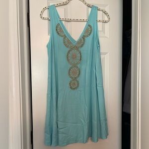 Lilly Pulitzer Light Blue Dress with Gold Embroidery